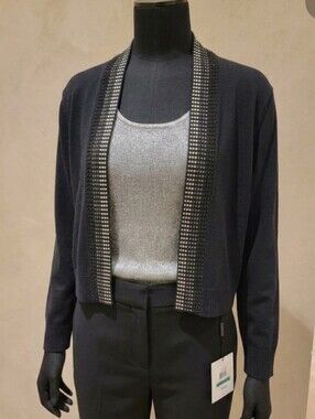 Calvin Klein Black Open-Front Cardigan with Embellished Trim